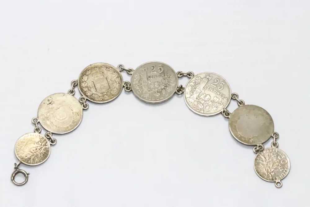 Vintage Sterling Silver French Coin Bracelet - image 2