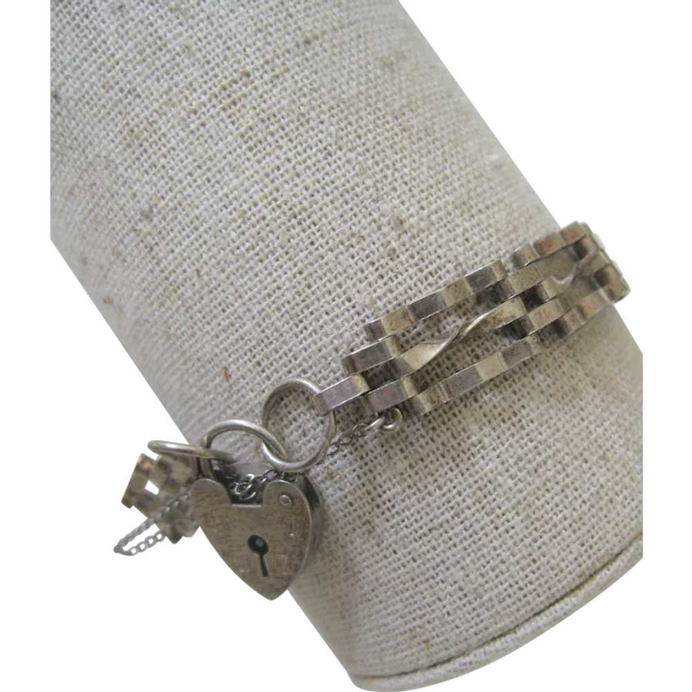 Vintage English Silver Gate Bracelet, 5/16 ins wi… - image 1