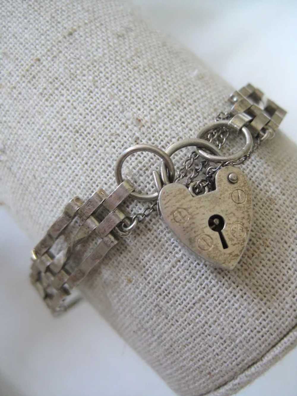 Vintage English Silver Gate Bracelet, 5/16 ins wi… - image 3