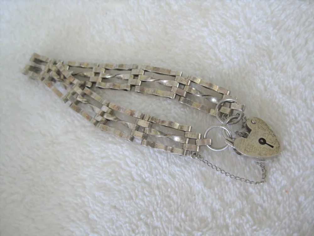 Vintage English Silver Gate Bracelet, 5/16 ins wi… - image 4