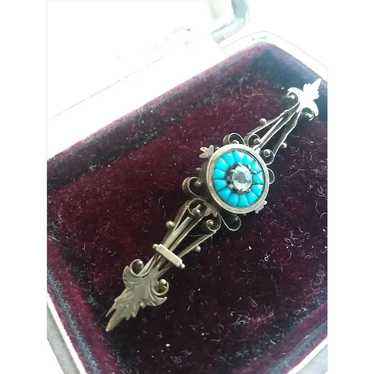 Late 1800s Gold Fill/Turquoise brooch with stone - image 1