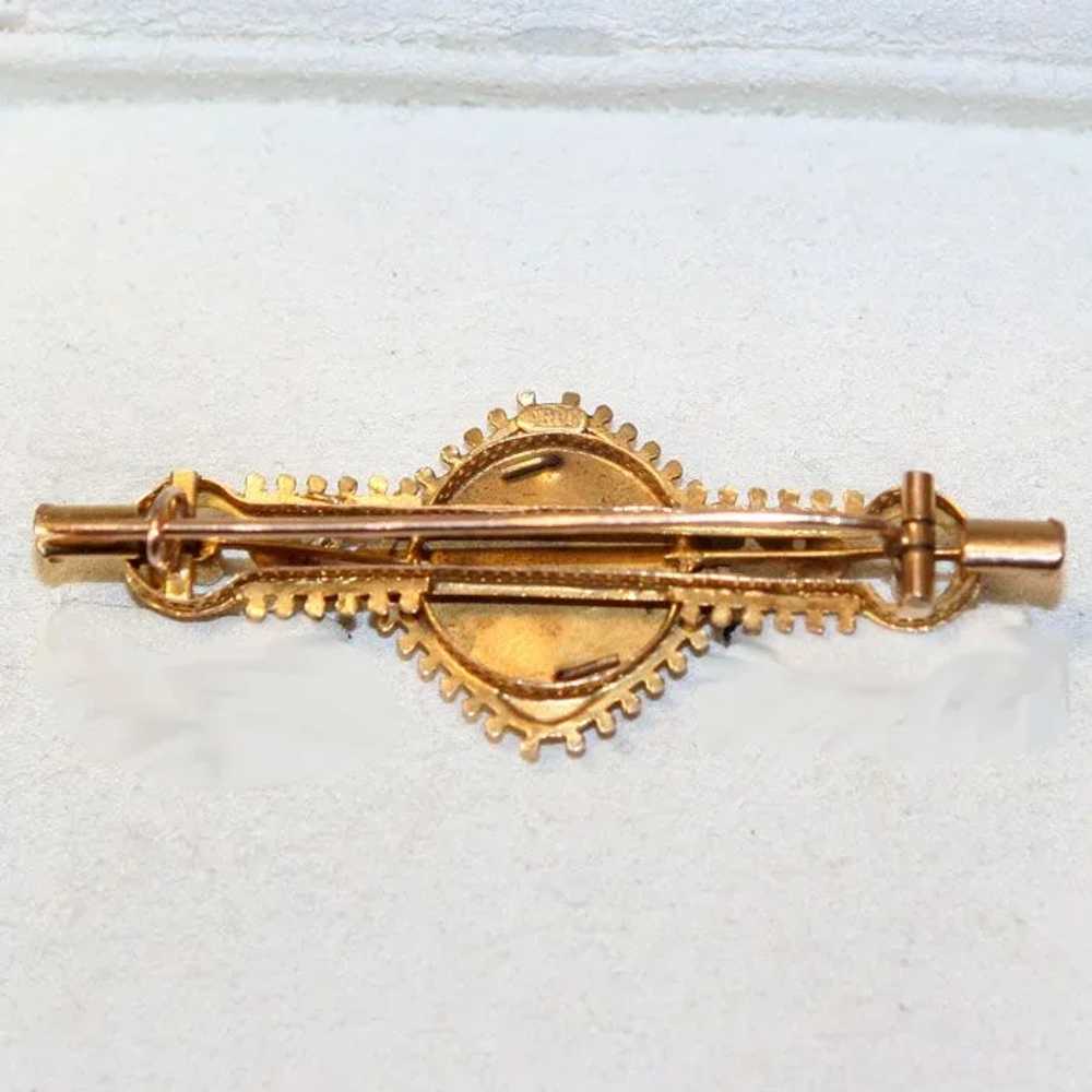 Antique Victorian Enamel & Pearl Gold Brooch - image 2