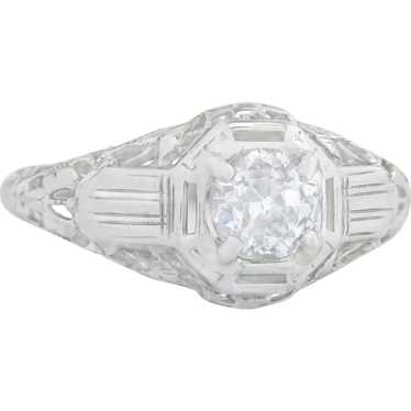 Estate Art Deco .52ct Genuine Diamond 18K White G… - image 1