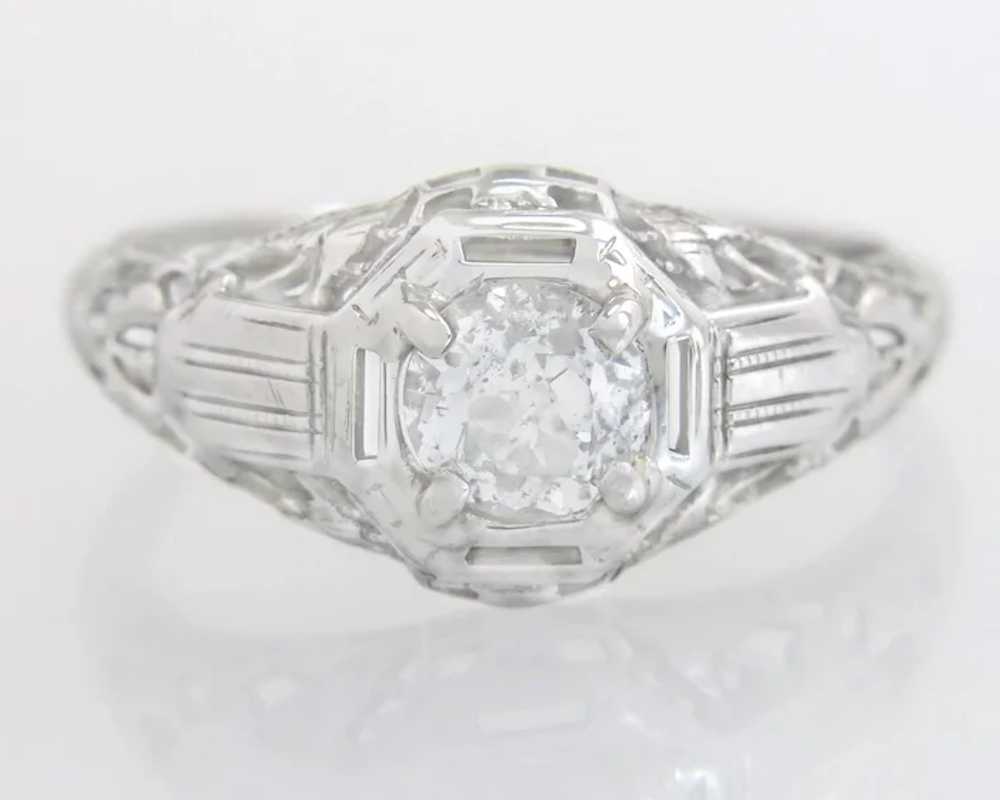 Estate Art Deco .52ct Genuine Diamond 18K White G… - image 2