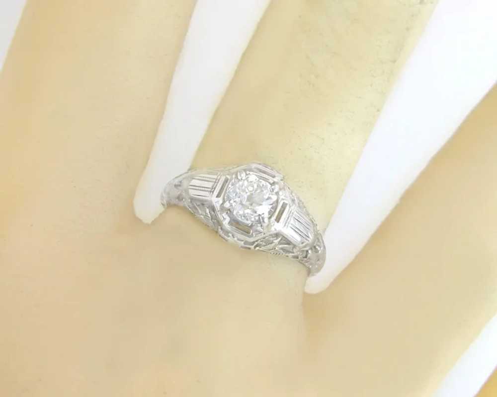Estate Art Deco .52ct Genuine Diamond 18K White G… - image 3