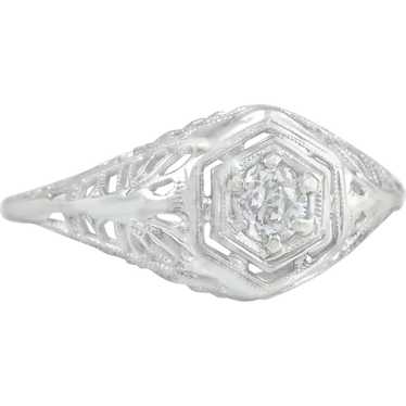 Estate .15ct Genuine Diamond 18K White Gold Art D… - image 1