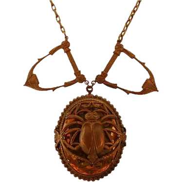 Dramatic Egyptian Revival Scarab Pendant Necklace… - image 1