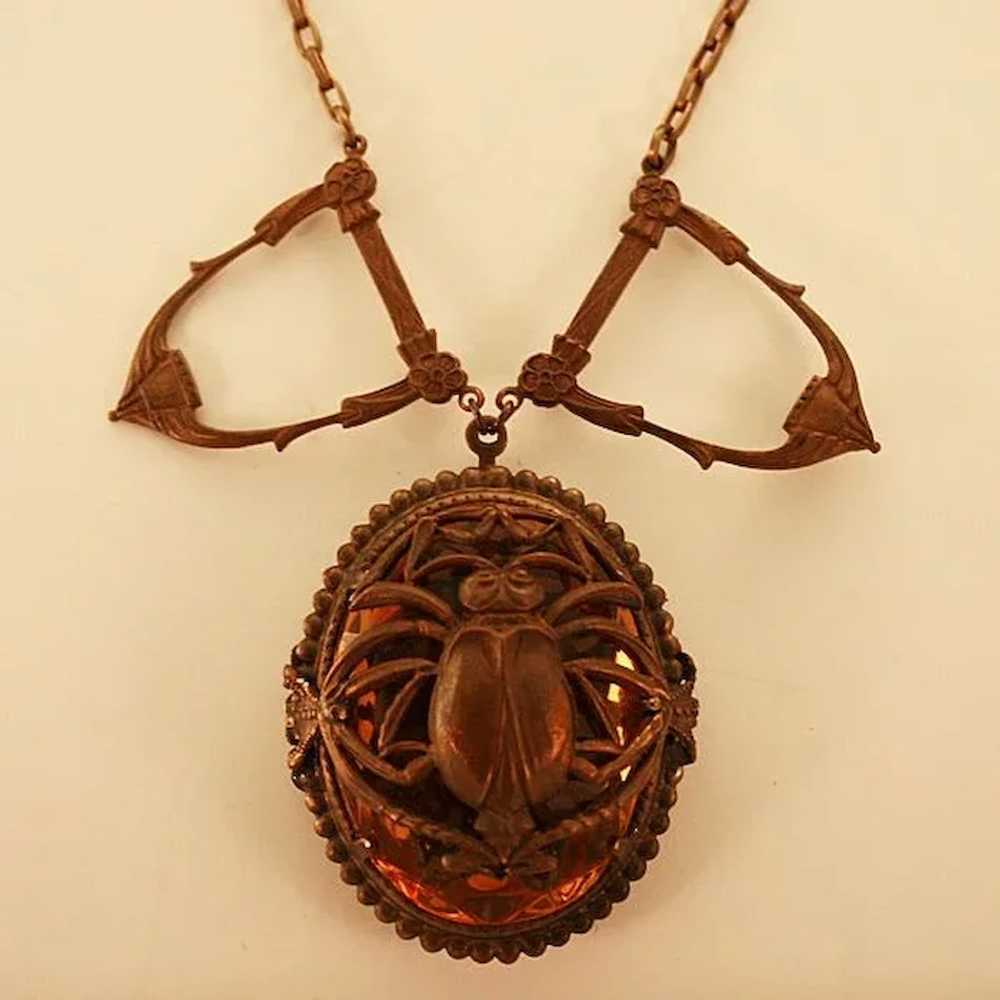 Dramatic Egyptian Revival Scarab Pendant Necklace… - image 6