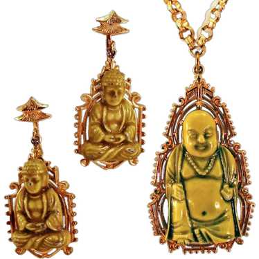 Gorgeous Buddha Necklace and Earrings Demi-Parure… - image 1