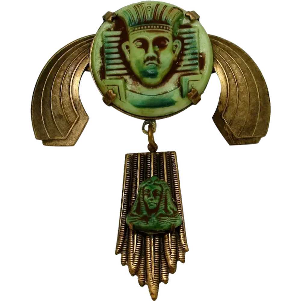 Egyptian Revival Molded Glass Brooch - image 1