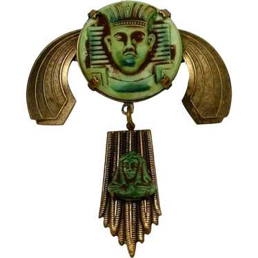 Egyptian Revival Molded Glass Brooch - image 1