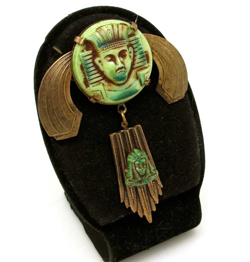 Egyptian Revival Molded Glass Brooch - image 2