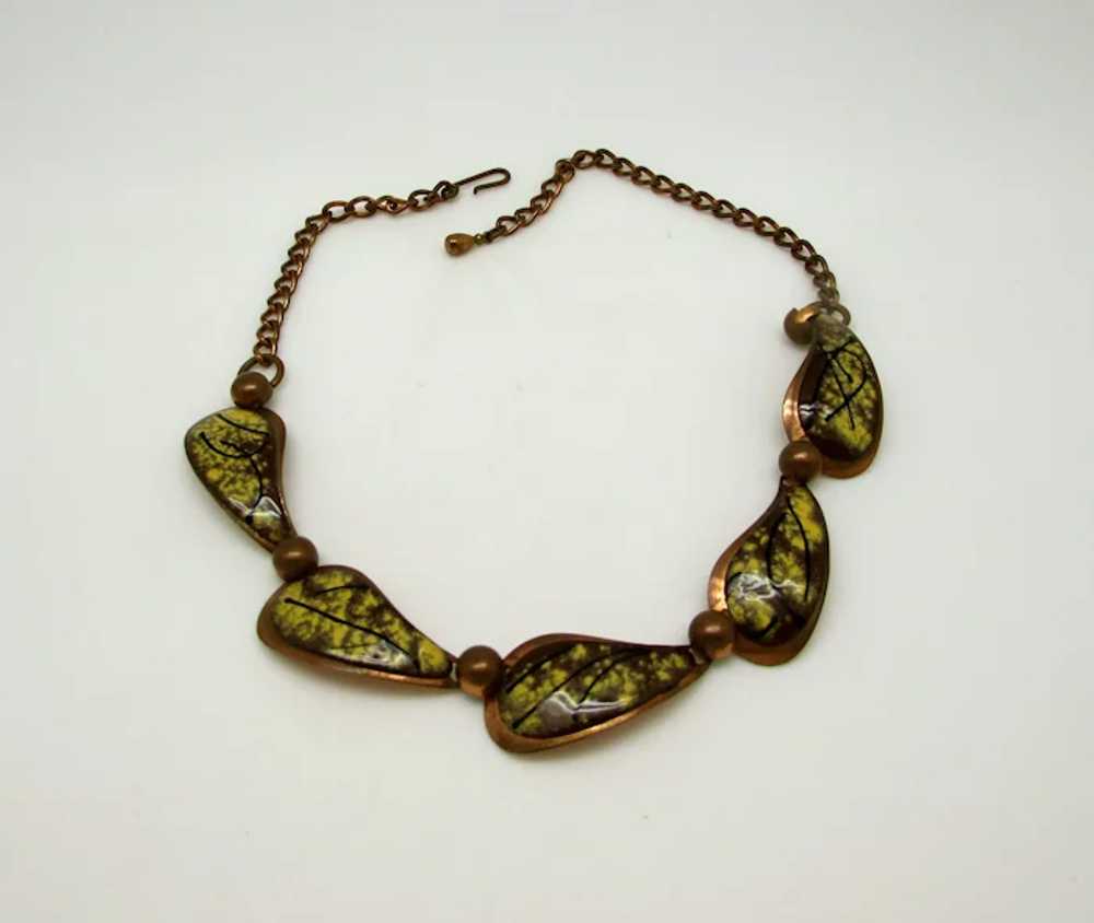 Mid-Century Enameled Copper Necklace and Earrings… - image 2