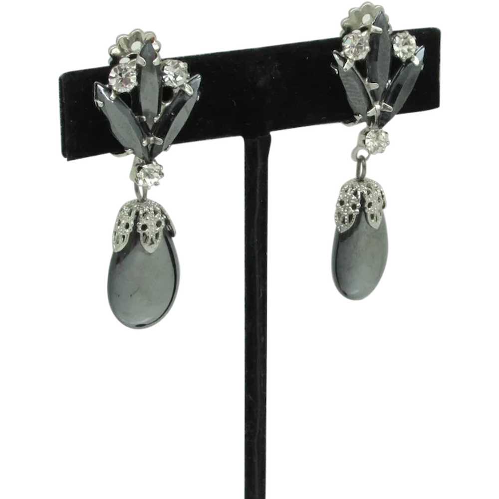 Silver Grey Rhinestone  and Glass Pendulum Earrin… - image 1