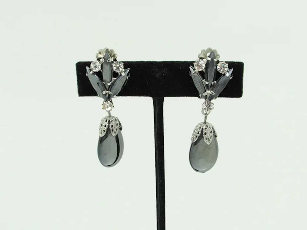 Silver Grey Rhinestone  and Glass Pendulum Earrin… - image 2