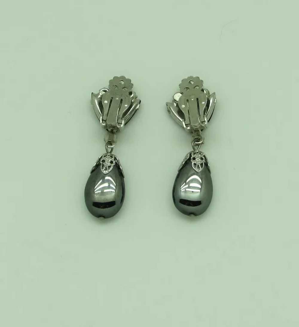 Silver Grey Rhinestone  and Glass Pendulum Earrin… - image 3