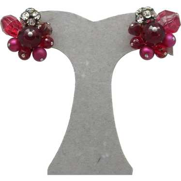 Red Multi Bead Cluster Earrings - image 1