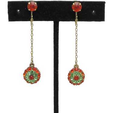 1960s Orange and Green Rhinestone Pendulum Earrin… - image 1