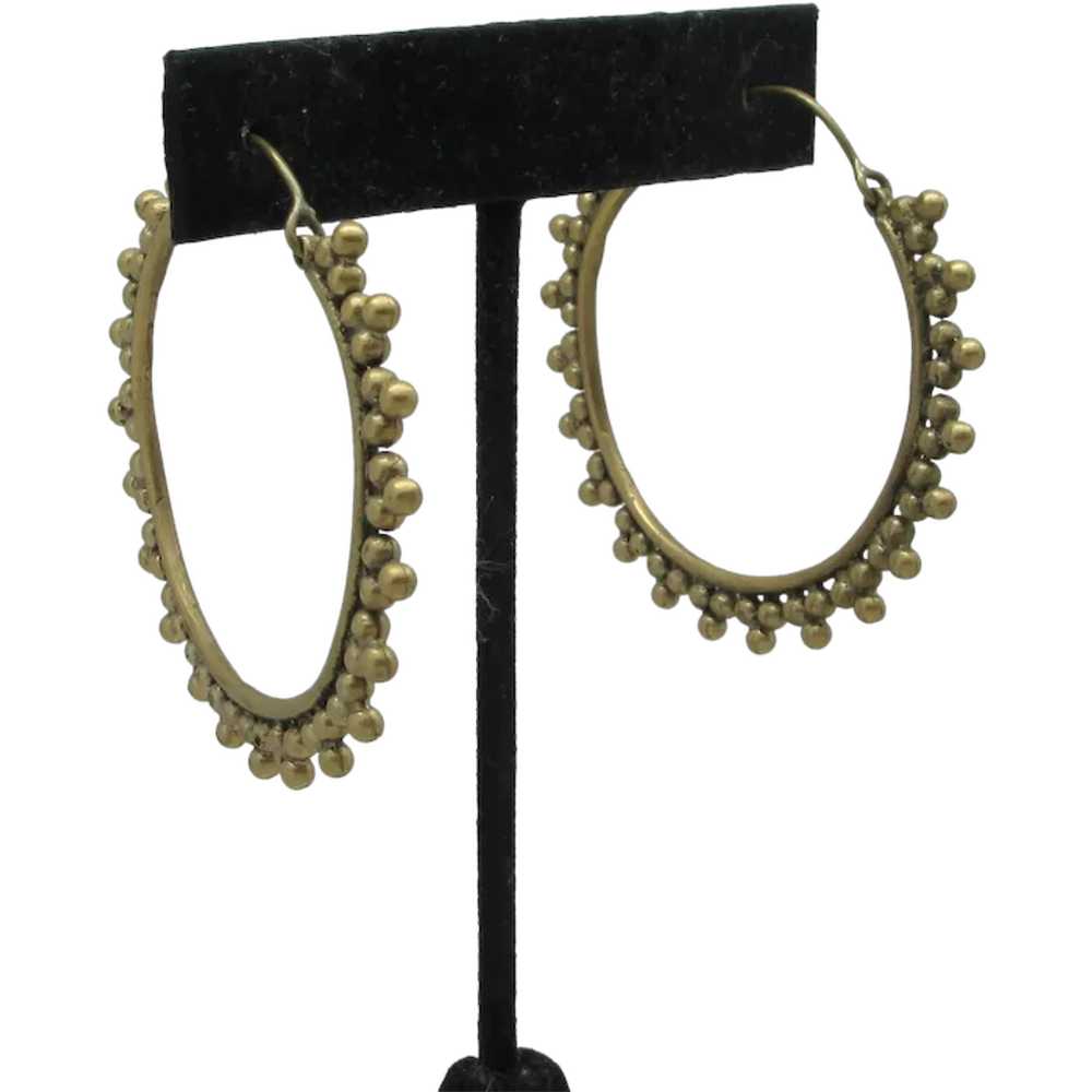 Goldtone Metal Beadwork Hoop Earrings - image 1