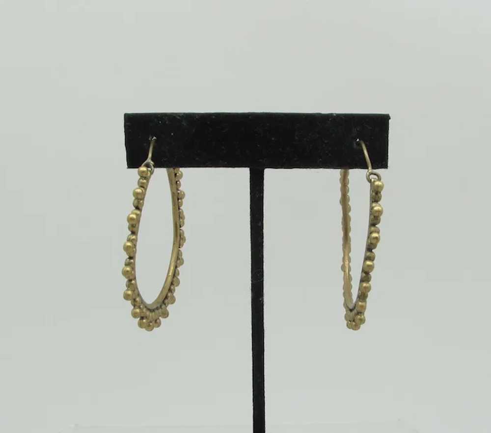 Goldtone Metal Beadwork Hoop Earrings - image 3