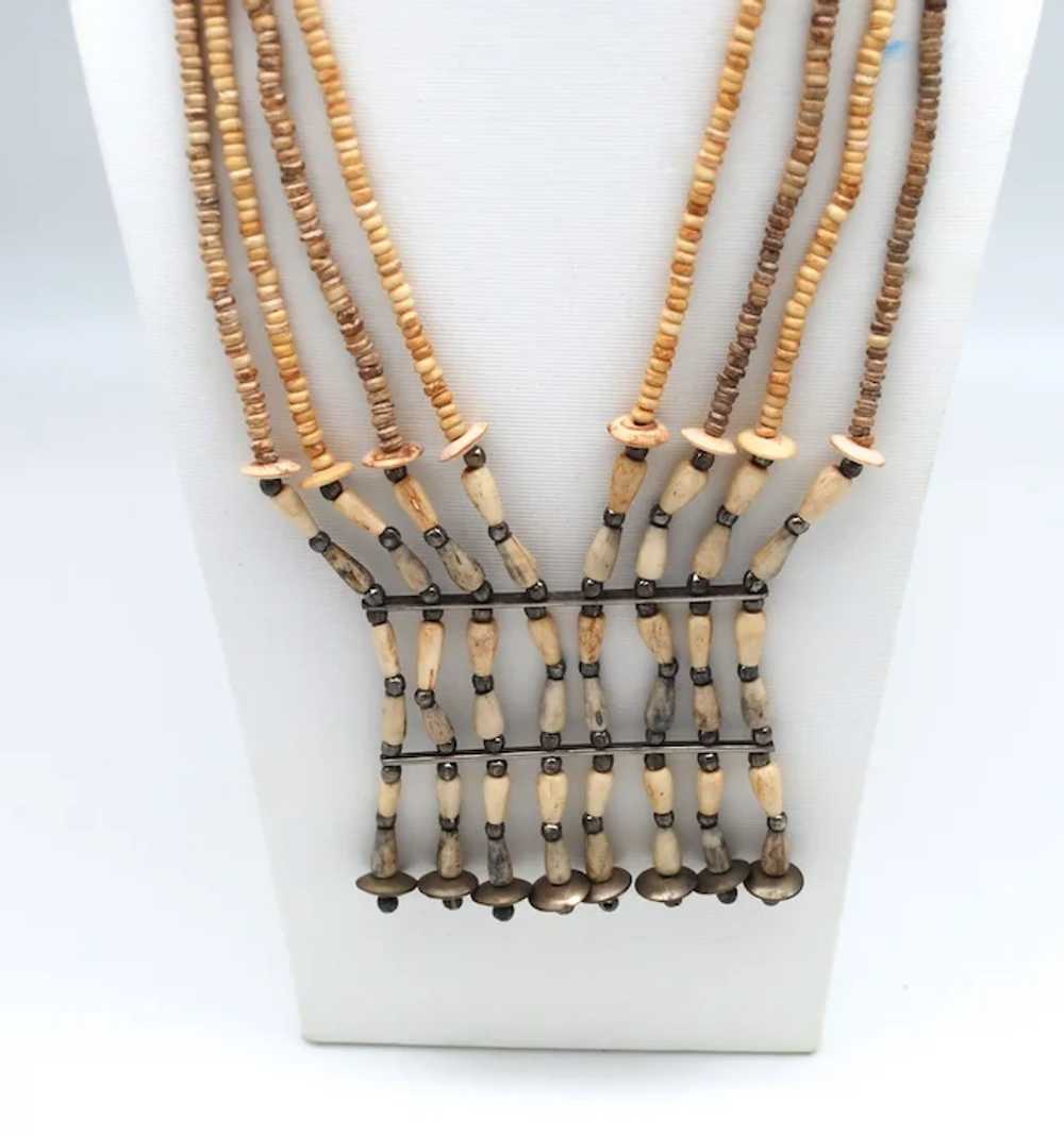 Multi Strand Bone, Horn and Metal Bead Necklace - image 2
