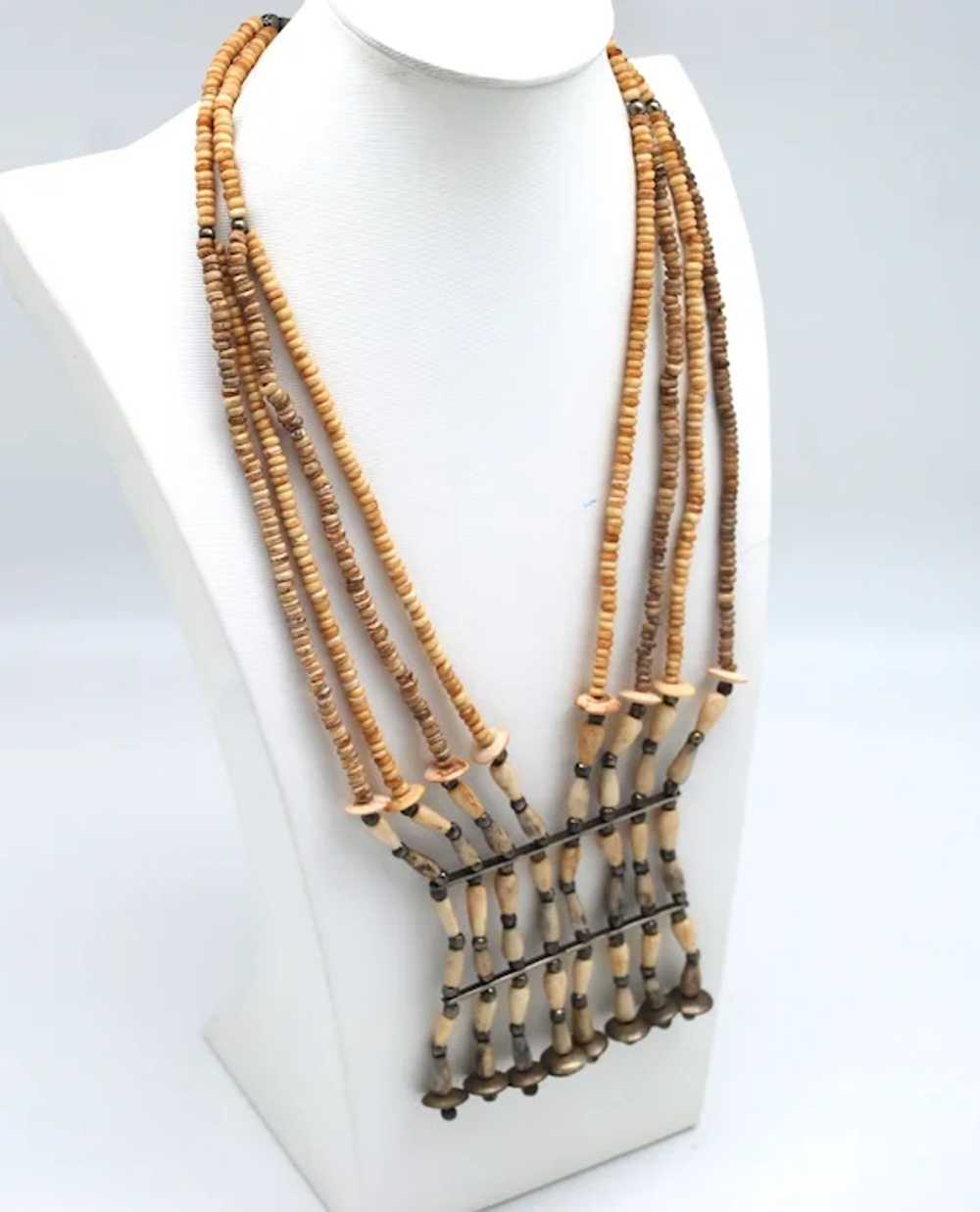 Multi Strand Bone, Horn and Metal Bead Necklace - image 3