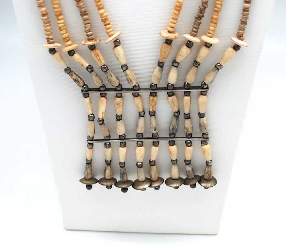 Multi Strand Bone, Horn and Metal Bead Necklace - image 4