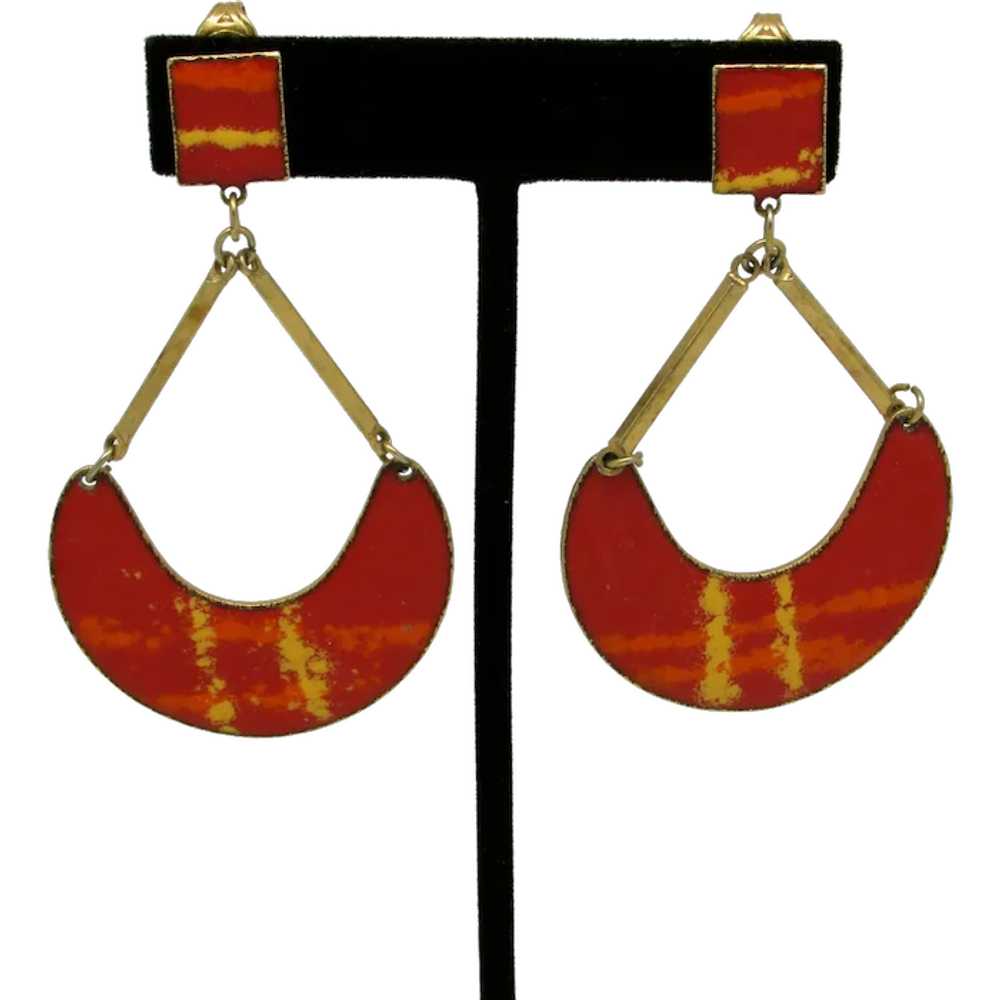 1970 Enameled Pendulum Earrings - image 1