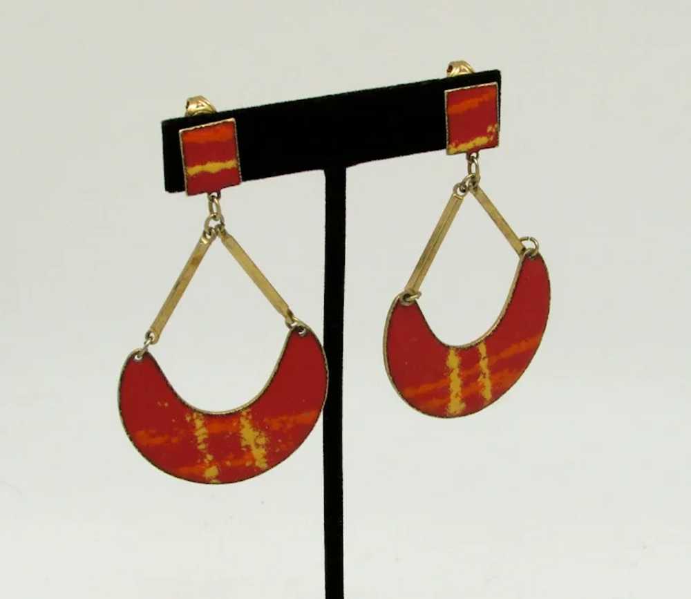 1970 Enameled Pendulum Earrings - image 2