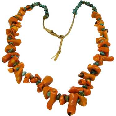 Orange Chunky Turquoise and Small Turquoise Bead … - image 1