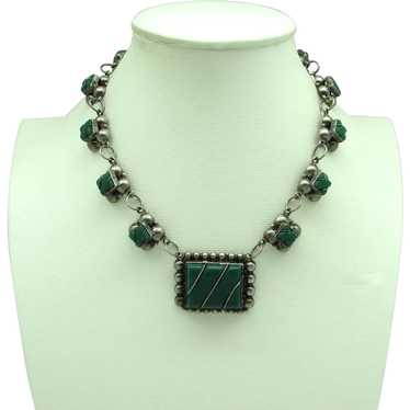 Mexican Sterling Necklace with Malachite - image 1