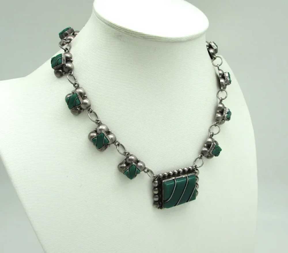 Mexican Sterling Necklace with Malachite - image 2