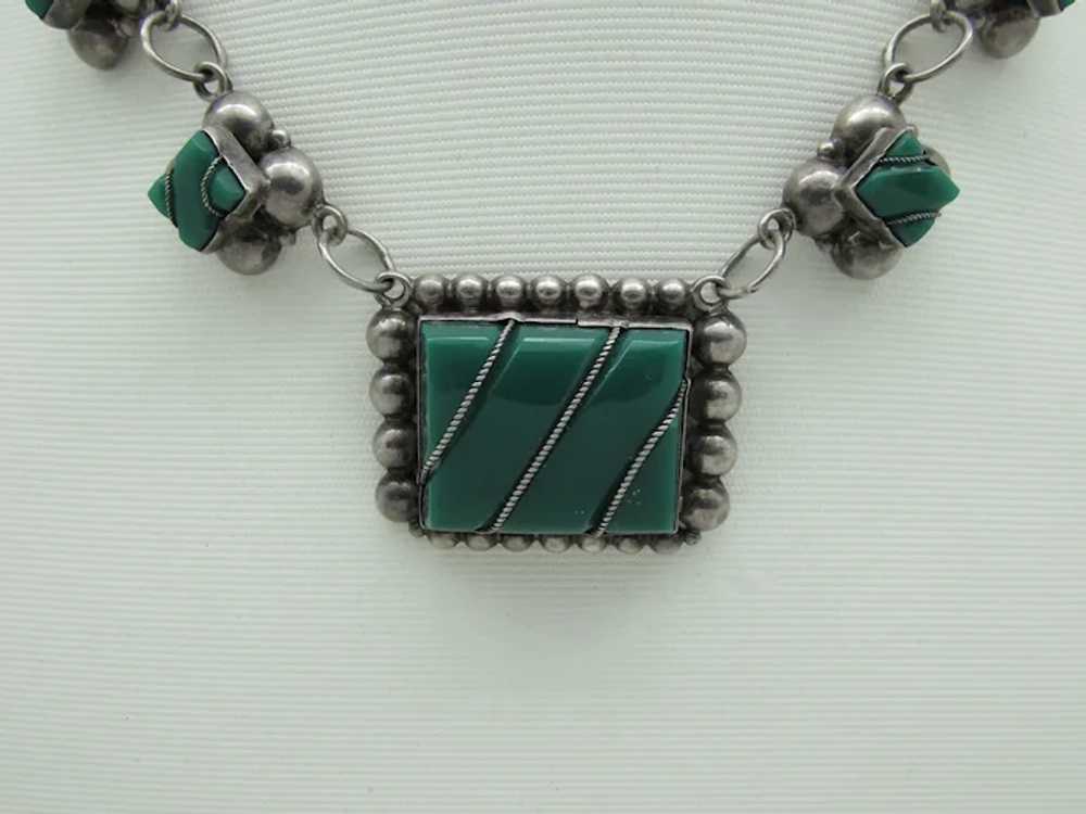 Mexican Sterling Necklace with Malachite - image 3