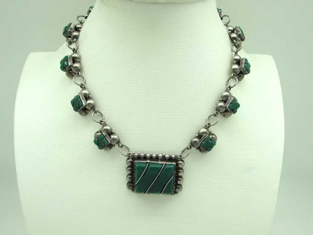 Mexican Sterling Necklace with Malachite - image 4