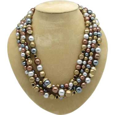 Four Strand Metallic Colored Bead Necklace - image 1