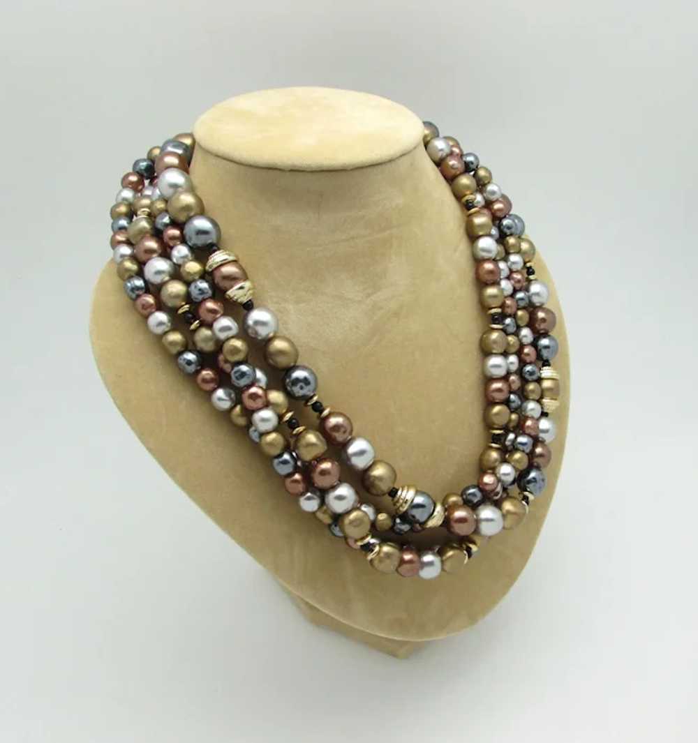 Four Strand Metallic Colored Bead Necklace - image 2