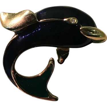 Gold Tone and Enamel Dolphin Pin