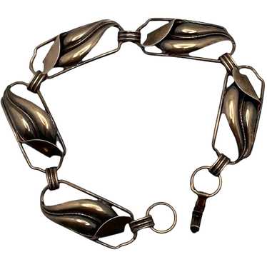 Vintage Sterling Silver Vermeil Leaf Link Bracelet - image 1