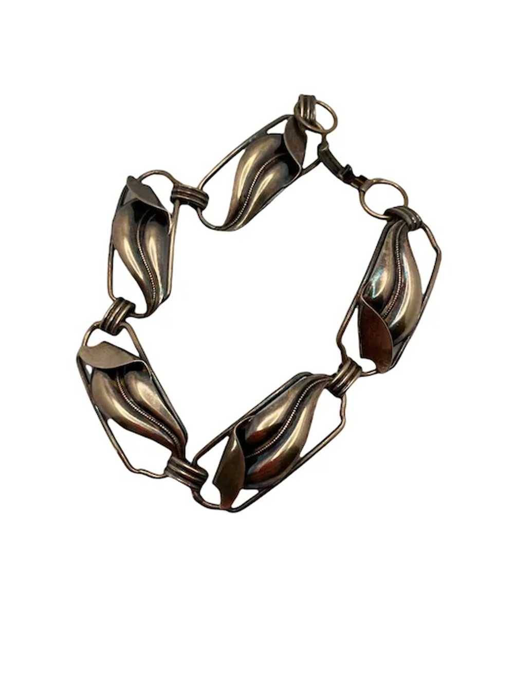 Vintage Sterling Silver Vermeil Leaf Link Bracelet - image 4