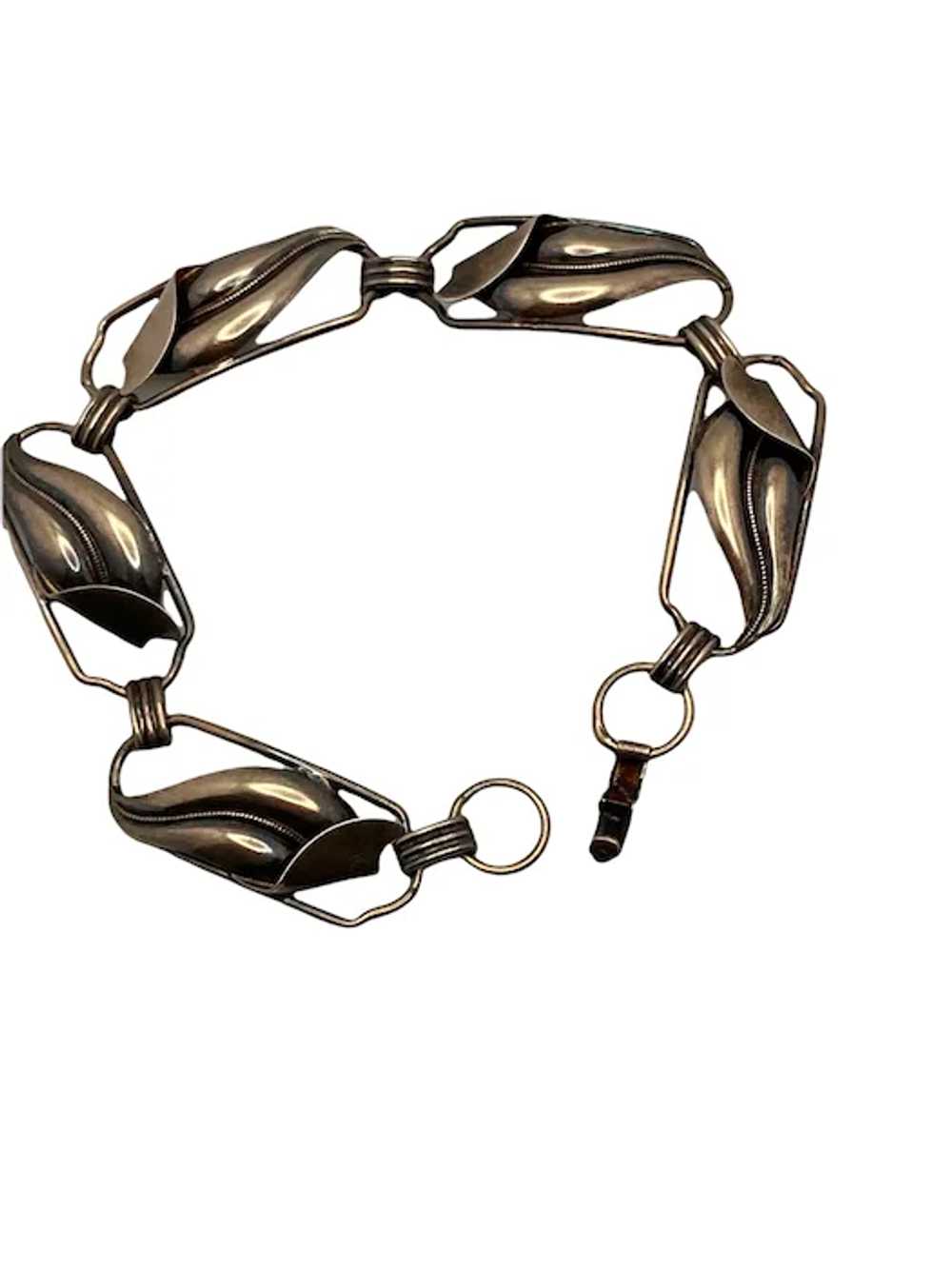 Vintage Sterling Silver Vermeil Leaf Link Bracelet - image 5