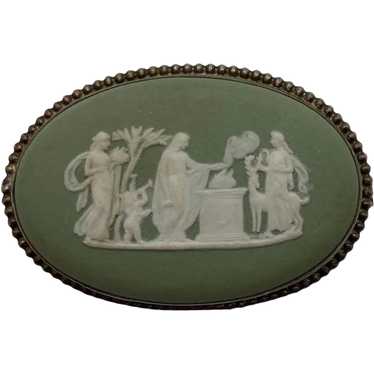 Vintage Wedgwood Sage Green Jasperware and Sterli… - image 1