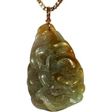 14kt Yellow Gold Jade (Jadeite) Pendant, Vintage - image 1
