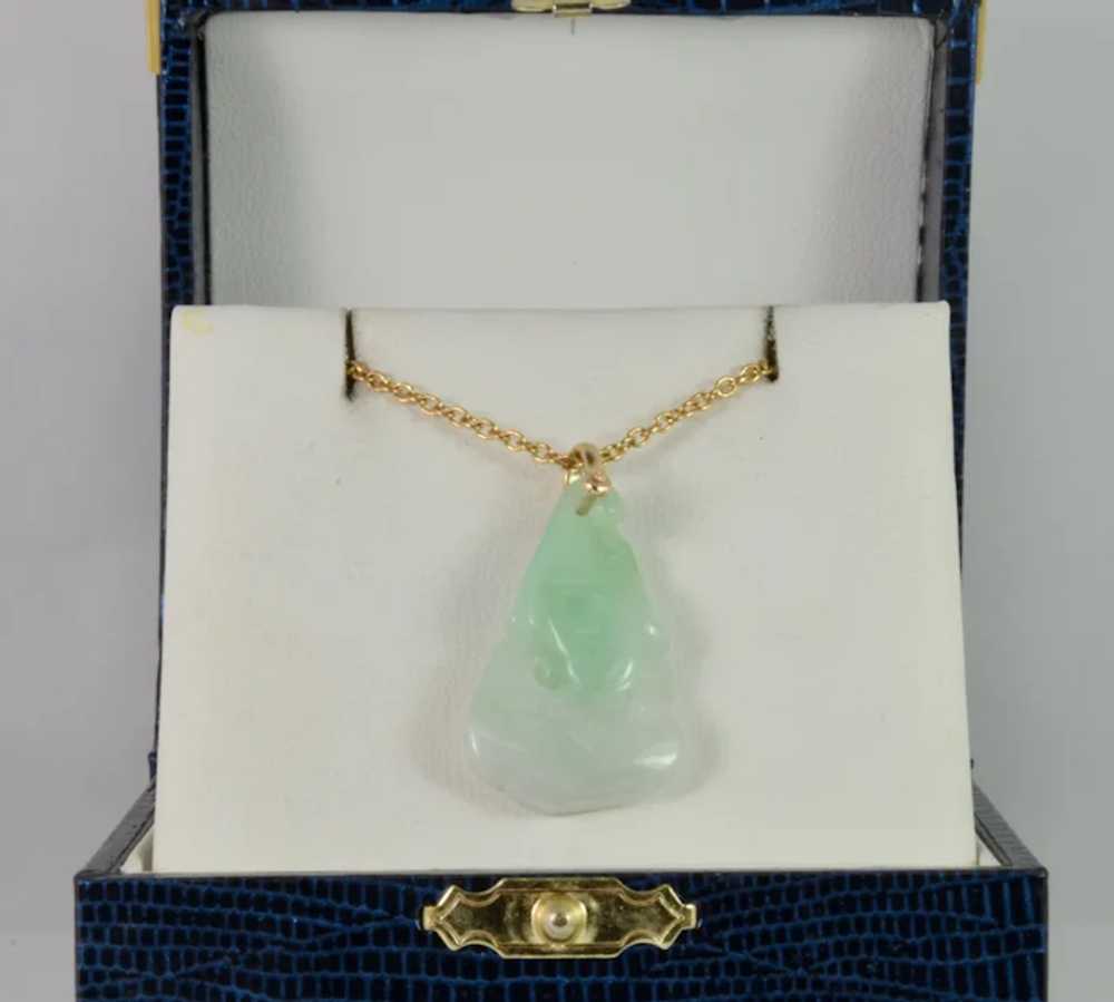 Natural Jade Pendant in 14k Yellow Gold Vintage C… - image 5