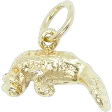 Manatee Charm Solid 14k Yellow Gold