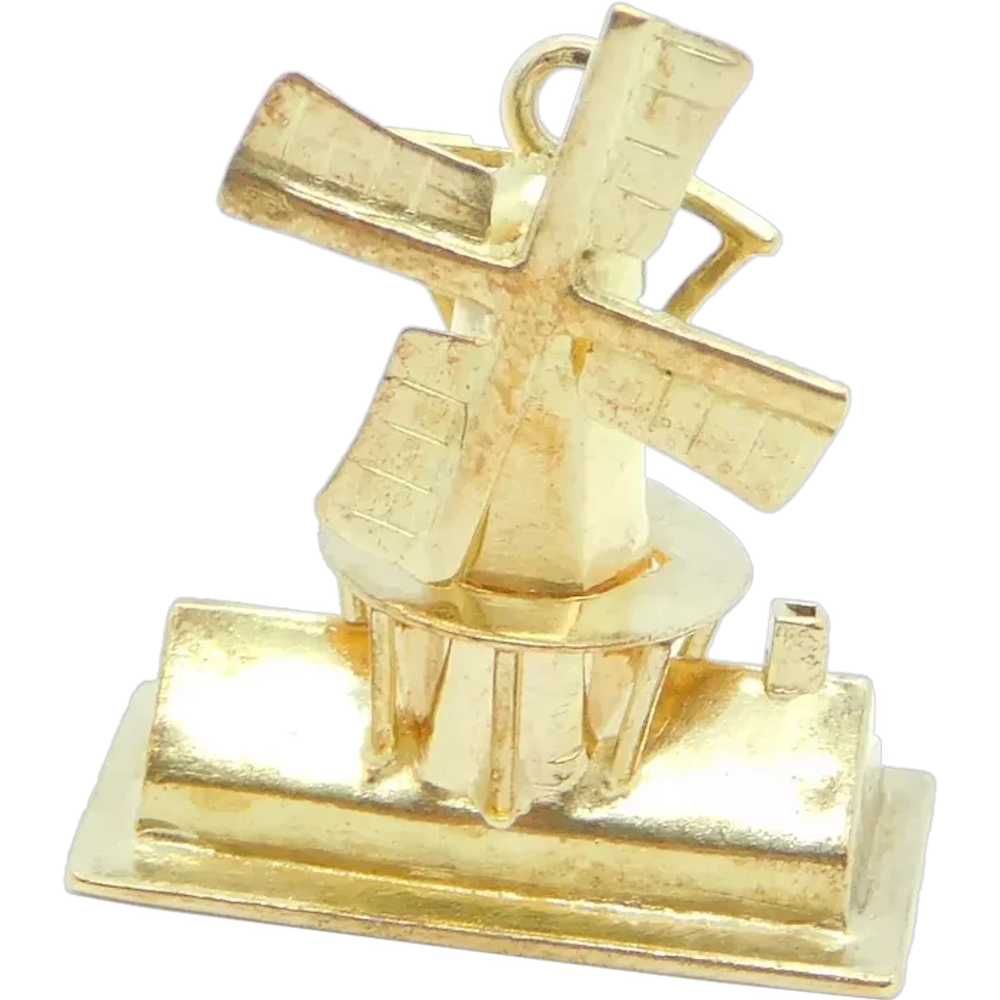 Vintage Moving Windmill Charm 14k Yellow Gold 195… - image 1