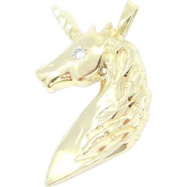 .04 Carat Diamond Unicorn Pendant 14k Yellow Gold