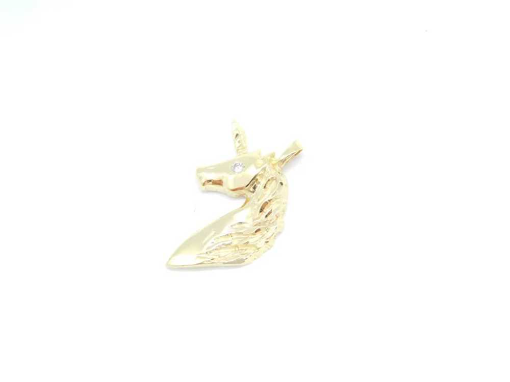 .04 Carat Diamond Unicorn Pendant 14k Yellow Gold - image 2