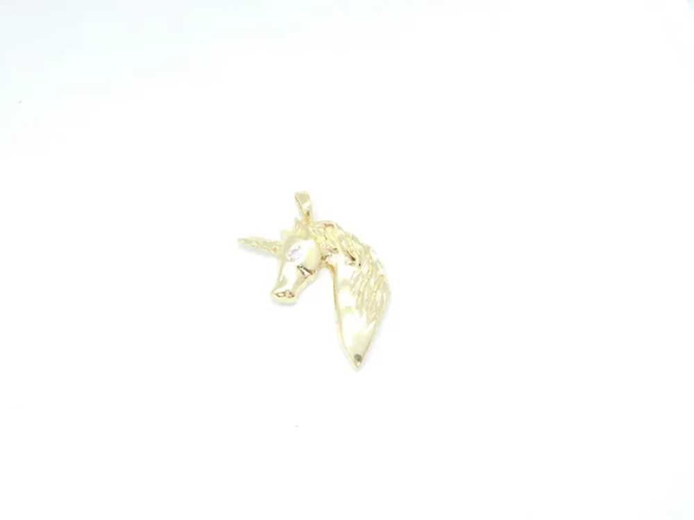 .04 Carat Diamond Unicorn Pendant 14k Yellow Gold - image 3