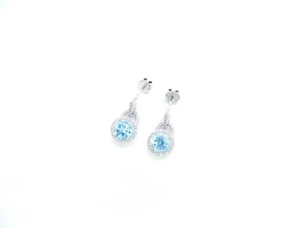 5.34 ctw Blue Topaz and Diamond Halo Drop Earring… - image 2
