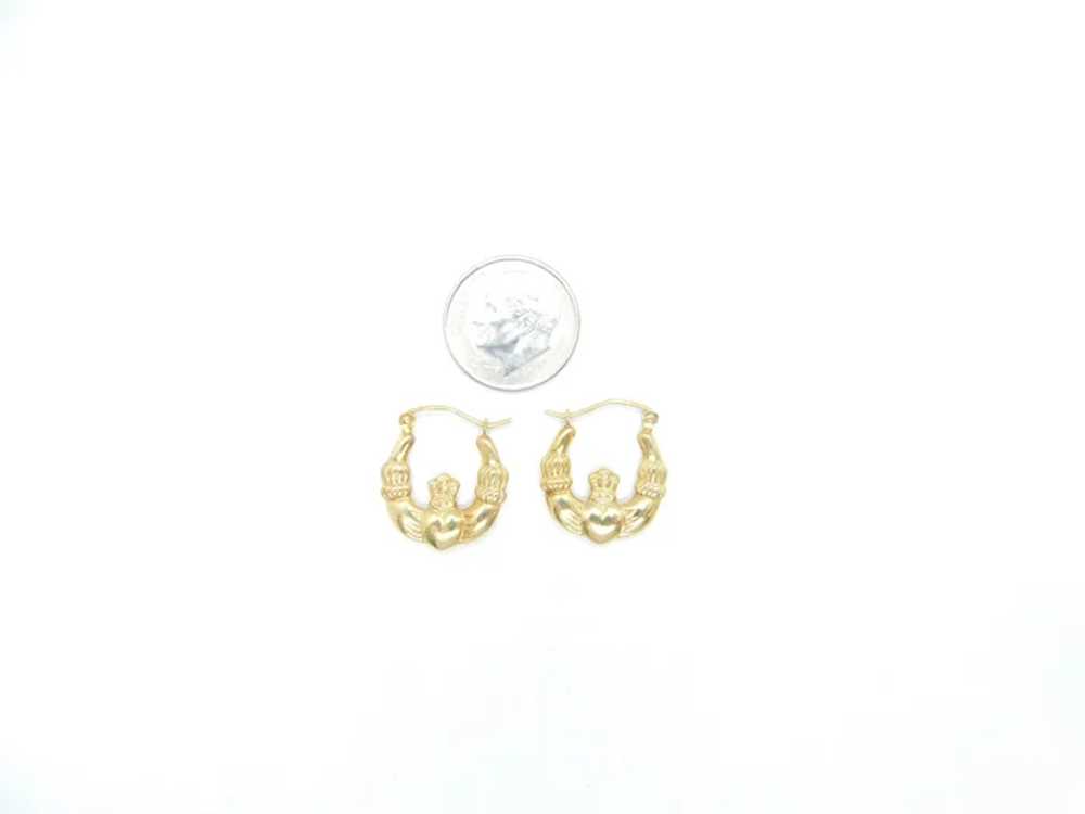 Puff Claddagh Hoop Earrings 14k Yellow Gold Love,… - image 4